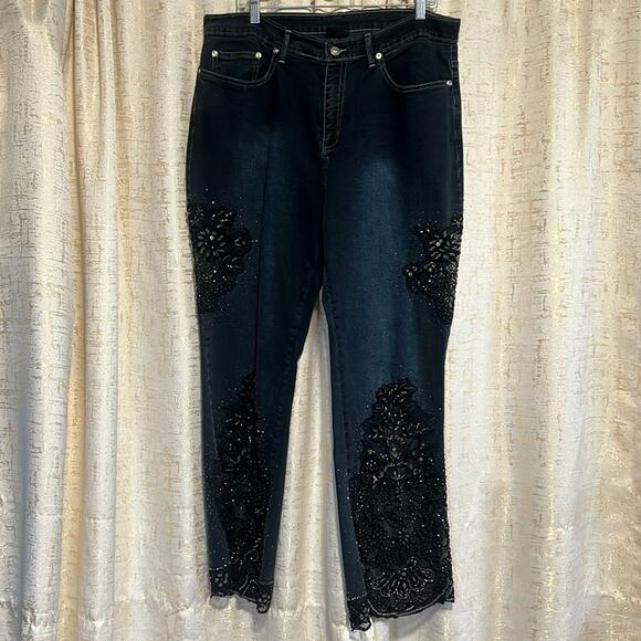 GIA Cut out Embellished Blue jeans Lace women's size 0X See Pics For Measurement - Picture 1 of 8